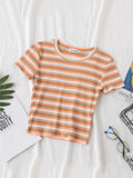 T Shirt Women Rainbow Striped Tops Slim Fit t shirt Harajuku Tshirt Summer Short Sleeve Korean T-shirt feminina Clothes