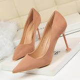Zingj Korean Version Fashion Sexy Pedicure Show Thin High Heels Women's Shoes Thin Heel High Heel Suede Shallow Pointed Single