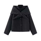 Women's Clothing 2025 New Korean Version Of Susture Loose Removable Scarf Cotton Jacket