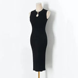 Zingj New Vintage High-Grade Ice-Sensitive Silk Sleeveless Slim And Medium-Length Knitted Dress With Bottomed