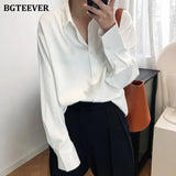 New Chic Women Satin Shirts Long Sleeve Solid Turn Down Collar Elegant Office Ladies Workwear Blouses