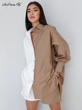 Splicing Chic Two Piece Women Shorts Suits Oversized Shirt And Shorts Summer Outfit Ladies Button Long Sleeve