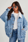 The Ins New Ladies Autumn Winter Jacket Denim Cotton Loose Wool Collar Large Lapel Double Insert Bag Quilted Coat-Outfit