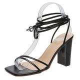Zingj Summer Women's Shoes With Sexy Square Head Straps, Stilettos, High Heels, Cross-Strapped