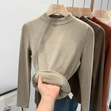 Pat Small Standing Collar Bottomed Blouse Women's Autumn And Winter Thread Foreign Style New Elastic Soft Waxy Pro-Skin Grinding
