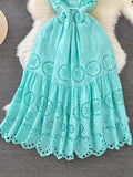 Temperament Flying Sleeve V Collar Waist Shows Thin A Word Big Pendulum Hollowed-Out Dress Seaside Holiday Long