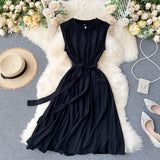 Zingj Minority Dress 2023 New Summer Heart Machine Hollowed-Out Round Collar Commuter Dress Sleeveless Back Heart