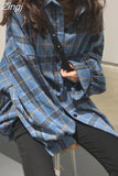 Autumn Woolen Plaid Blouses and Shirts for Women Casual Long Sleeve Elegant Shirt Female Winter Cotton Lady Tops