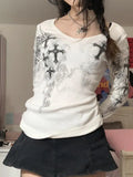 grunge rib top with cross motif and