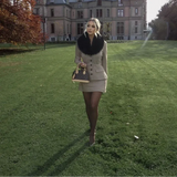 Fur Collar Coat And Mini Skirt Set- Outfit