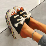 Summer New Slope Heels Color Braided Slippers Women's Large Size Straw Lace Heightened Women's High-Heeled