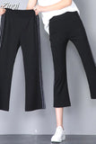 Pants Women Calf-length Flare Side-stripe Thin Summer Slim Ice-silk Womens Trousers Fashion Vintage Simple Leisure