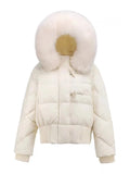 Korean Version Of The Ox Horn Button Down Jacket Women's Short Style 2024 Winter New Big Hair Collar And Thick Small Warm Coat Tide-Outfit