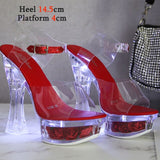 Square Heels Glowing Sandals Women Summer LED Flowers Transparent High Heels Shining Platform Thick Heel Ladies Banquet