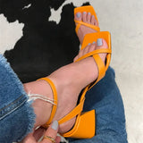 Zingj New Large Size Thick Heel Toe Word Button Sandals Women's Hollow Square Head High