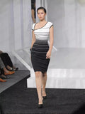 Zingj Korea Dongmen Summer Style Oblique V-Collar Shoulder Horizontal Stripe Knitted Color Dress Knitted Fabric Tight