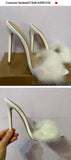 Onlymaker Peep Toe Mules Artificial Fur Slip On Gold White Thin High Sandals Big Size High Quality Summer Women Brand
