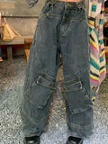 Washed Irregular Pocket Splice Cargo JeansOutfit