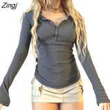 Women's Spring Autumn Solid Color Slim Fit Tops Black Long Sleeve Button Down Ribbed Skinny Street