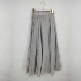 Linen Cotton Long Skirts Elastic Waist Pleated Maxi Skirts Beach Boho Vintage Summer Skirts Faldas
