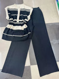 2024 New Stripe Sleeveless Knitted Vest Top + High Waist Wide Leg Pants Suits Two Piece Set For Women Casual