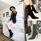 Zingj Simple Women's Boots Thin Heel Ultra High Heel Sexy Nightclub Pedicure Show Thin Pointed Lycra Elastic Ankle