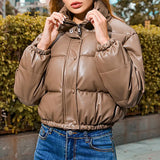 Parkas Women Coat Short Down Jackets For Women Female PU Leather Bomber Jacket Elegant Doudoune Femme Veste Manteau