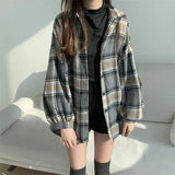 Vintage Plaid Print Thick Long Sleeve BlouseOutfit