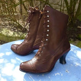 Zingj European Station High-Heel Large-Size Women's British Martin Boots Medium-Heeled Motorcycle Boots Women's