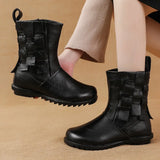 Zingj And Winter New Cowhide Flat-Soled Martin Boots Leisure Simple Leather Boots Comfortable Warm Women's Cotton-Padded