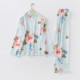Pajamas Pants Set Viscose Peony Flower Short-sleeved Pyjamas Cardigan Print Home Clothes Suit Ropa Verano Mujer Pjs