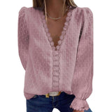 Blouses Women Fashion Lace Patchwork V Neck Long Sleeve Casual Elegant Shirts Tops Office Work Plus Size Chiffon
