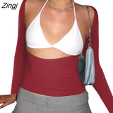 Women Trendy T-Shirt Sexy Solid Color Long Sleeve Fitted Cutout Open Back Going Out Tops Streetwear for Females