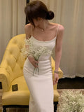 Women New Spaghetti Strap Elegant Party Dress Female Fashion Sexy Split Midi Dress Ladies Sleeveless Beach