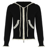 Zingj Style Y2k Hottie Lace Patchwork Woolen Hooded Hoodie Double Head Slim Long Sleeve Coat