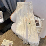 Jacquard Straight Trousers 2023 Summer New Chinese-Style High-Waist Satin Buckle Casual Wide-Leg