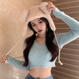 Women's Sweater Slim Fashion Solid Color Long Sleeves Top Sexy Expose Navel Y2k