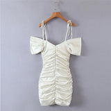 bodycon dresses for women 2022 Summer korean white dresses mini off shoulder satin dress elegant ruched dresses