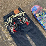 Street Jeans Men's Y2K Printed Hip-Hop Straight Tube Retro Loose Wide-Legged