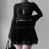 Dark Design Embroidered Lace Skirt 2023 Winter High Waist New Black Half