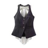 Spring Style Bow Removable Back-Hanging Waistcoat Pleated Half-Length