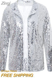 Women's Sequined Blazer Sparkle Blazer Long Sleeve Shimmer Jacket Party Shiny Lapel Rave Outerwear