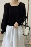 Zingj New Style Square Collar Bubble Lantern Sleeve Blouse Short Style Loose Knitted Sweater
