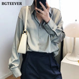 New Chic Women Satin Shirts Long Sleeve Solid Turn Down Collar Elegant Office Ladies Workwear Blouses