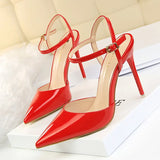 Zingj Simple Thin Heel Ultra High Heel Shallow Pointed Patent Leather Sexy Nightclub Show Thin A Word With Female