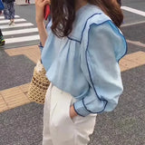 O-neck Patchwork Women Blouses Shirts Full Sleeve Ruffles Female Blouses Shirts Spring Summer Tops