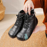 Zingj Autumn And Winter New Cow Rib Bottom Short Women's Boots National Style Leather Matching Color Leisure Martin Boots Warm Cotton Shoes
