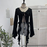 Wasteland Wind Irregularly Drifted With Lotus Leaf Edge Strap With Hole Open Shirt Short Long Sleeves