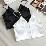 Satin Crop Tops Women Wireless Bralette Crochet Top Female Spaghetti Strap T-shirt Cropped With Chest Padded