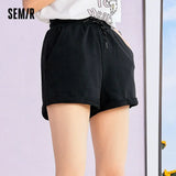 Casual Shorts Women Drawstring Elastic Waist College Style 2021 Summer New Student Sports Loose Knit